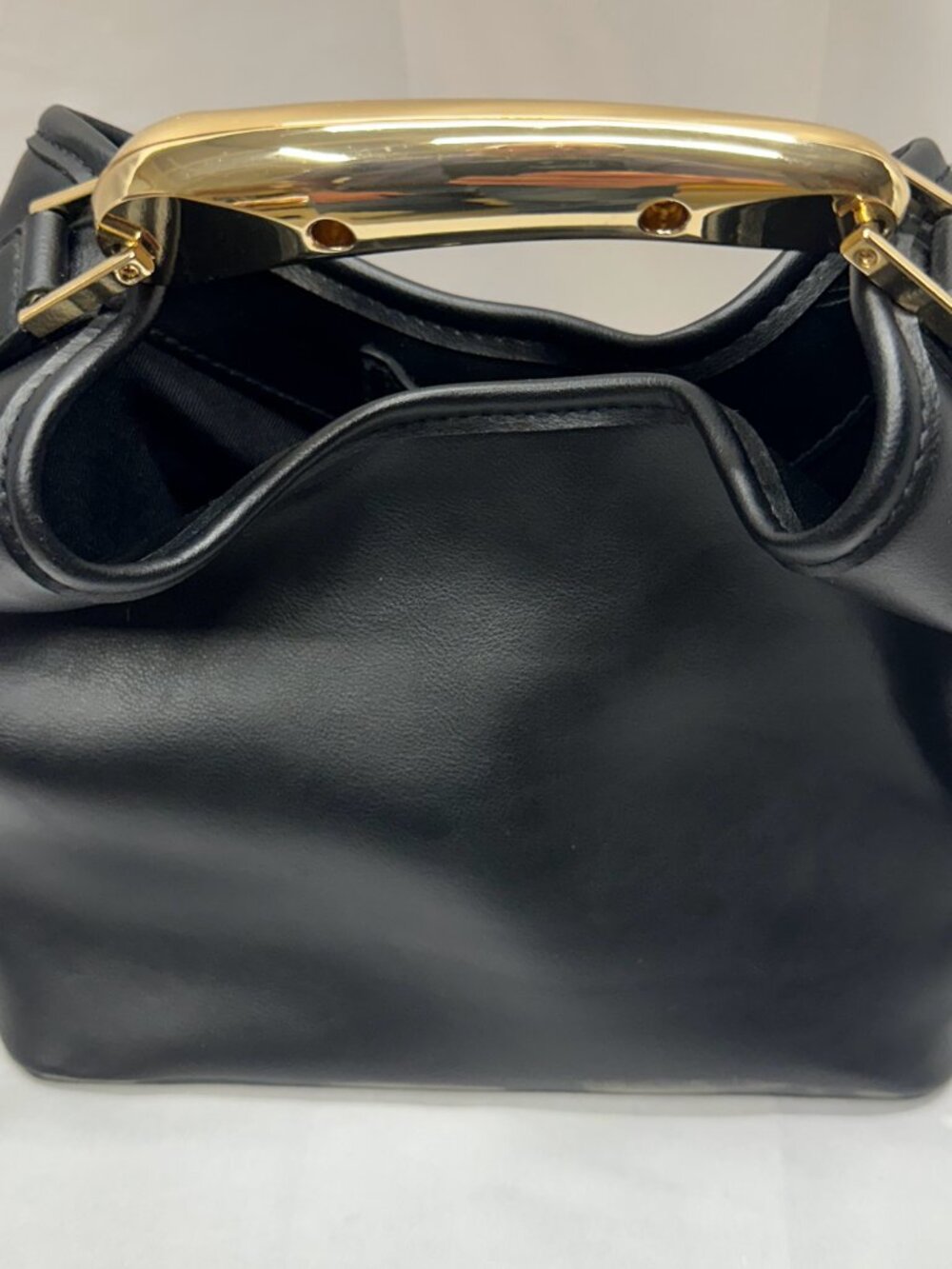 A New Day Mini Slouchy Handbag with Gold Metal Handle Black Clutch Purse - Picture 2 of 7